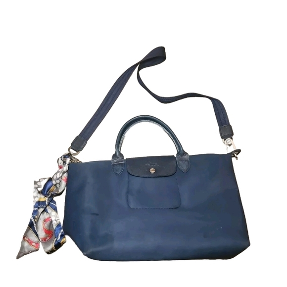Longchamp Navy Blue Modele Depose Large Tote Bag with Scarf - Picture 1 of 15